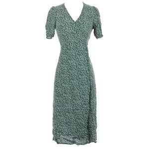 Green and White Floral Casual Wrap Dress